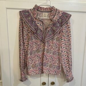 Sezane x Sea Pink Floral Ruffle Collar Blouse